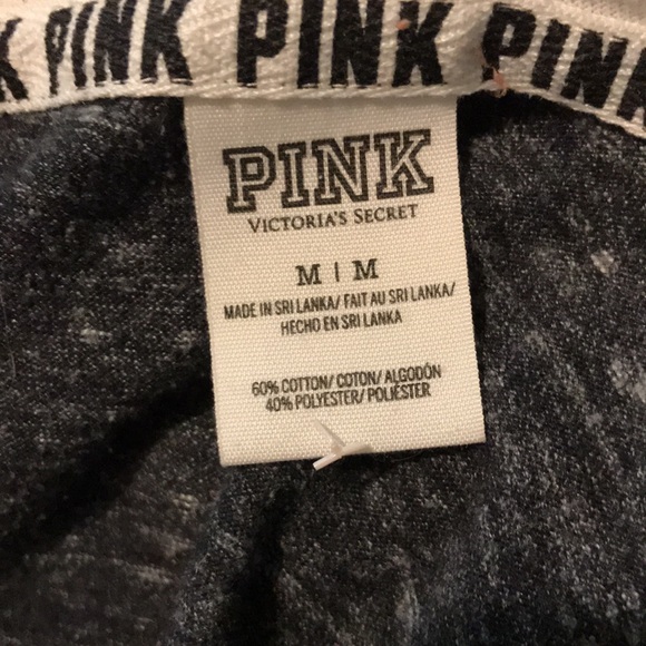 PINK Victoria’s Secret Colorblock Logo Hoodie Heathered Black - Picture 4 of 7